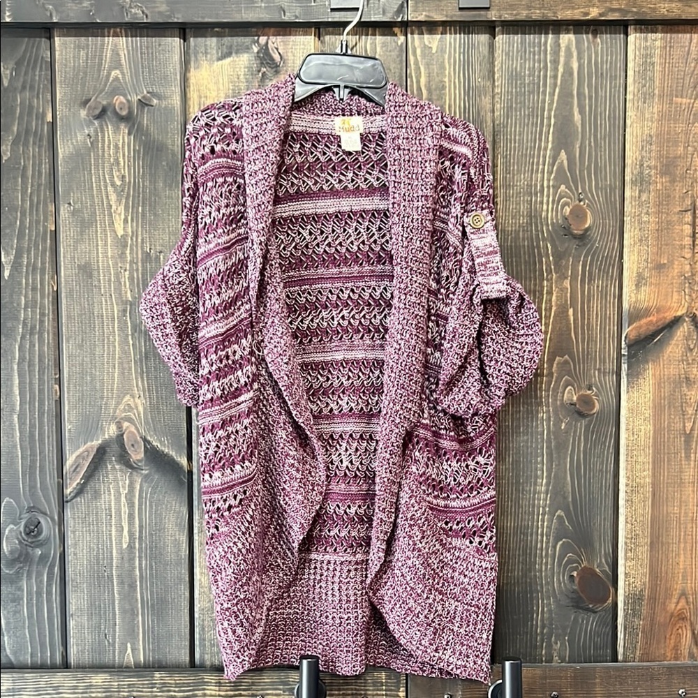 Mudd Cardigan XL Open Knit‎ Short Sleeve Purple Chunky Sweater Retro Y2K Top